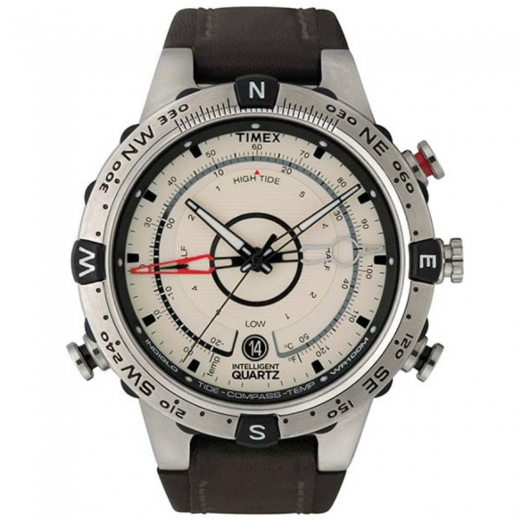 Timex outdoorhorloge IQ Tide Temp Compass beige/RVS/bruine band T2N721  00460848